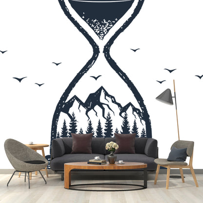 Large Hourglass Wallpaper Mural Black-White Non-Woven Cloth Wall Decor, Washable, Custom Made Black-White Clearhalo 'Wall Decor' 'Wall Mural' 1468562