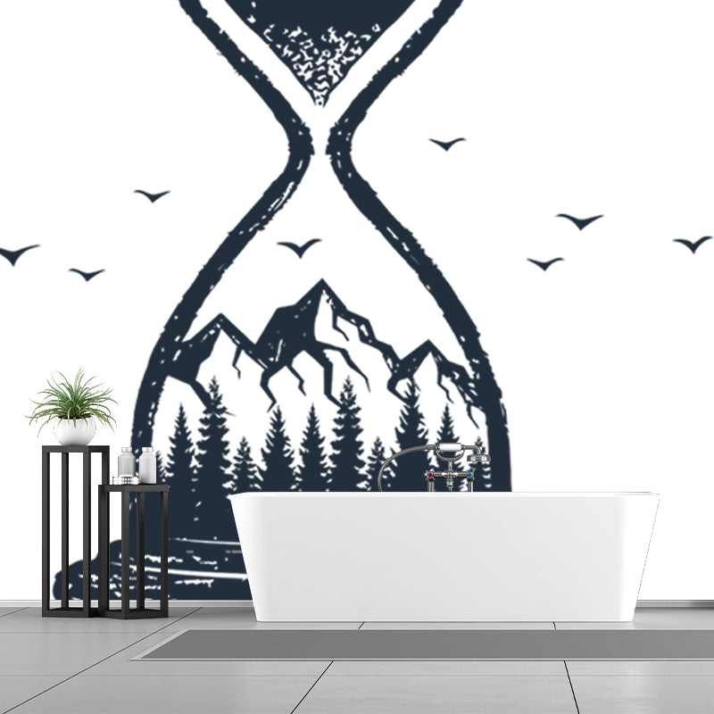 Large Hourglass Wallpaper Mural Black-White Non-Woven Cloth Wall Decor, Washable, Custom Made Clearhalo 'Wall Decor' 'Wall Mural' 1468564