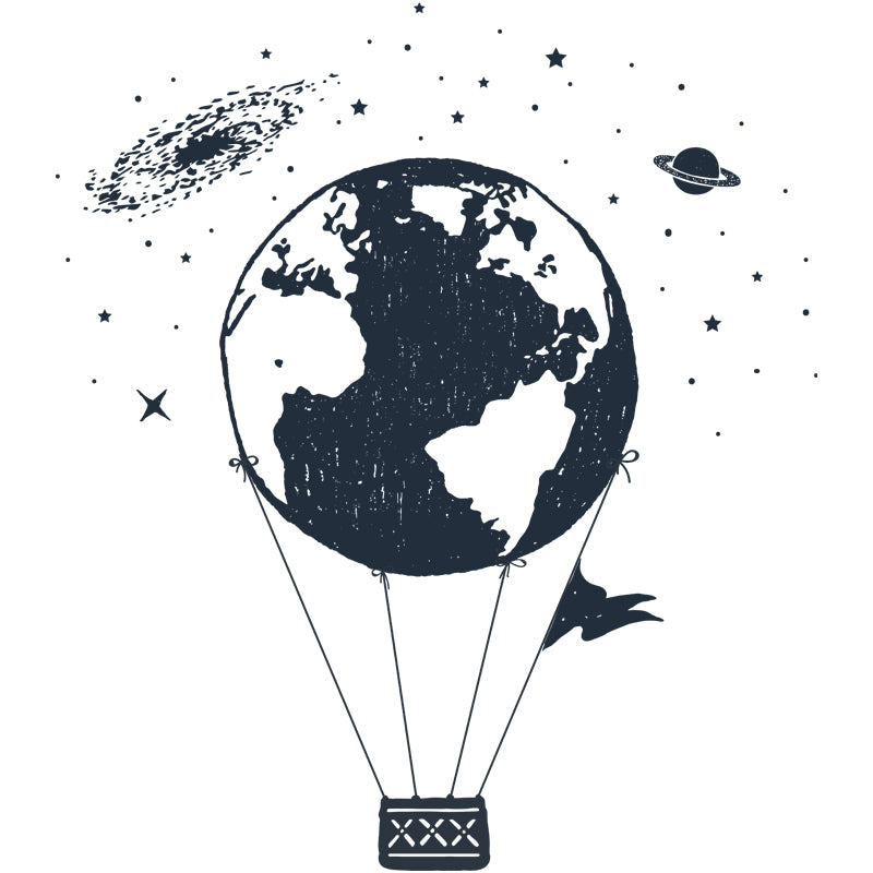 Space Globe Balloon Mural Wallpaper Modern Style Smooth Wall Art in Black and White Clearhalo 'Wall Decor' 'Wall Mural' 1468575