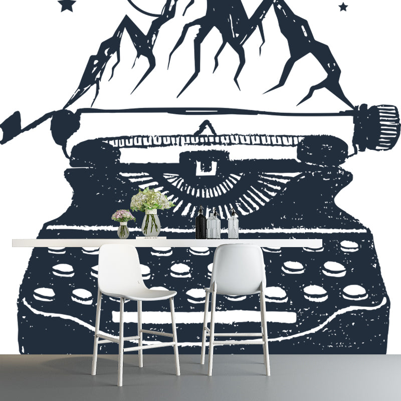 Full-Size Landline Mountain Mural Waterproofing Modernist Bedroom Wall Decoration Black-White Clearhalo 'Wall Decor' 'Wall Mural' 1468577