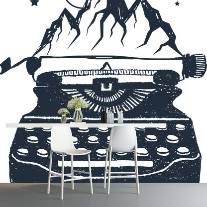 Full-Size Landline Mountain Mural Waterproofing Modernist Bedroom Wall Decoration Black-White Clearhalo 'Wall Decor' 'Wall Mural' 1468577