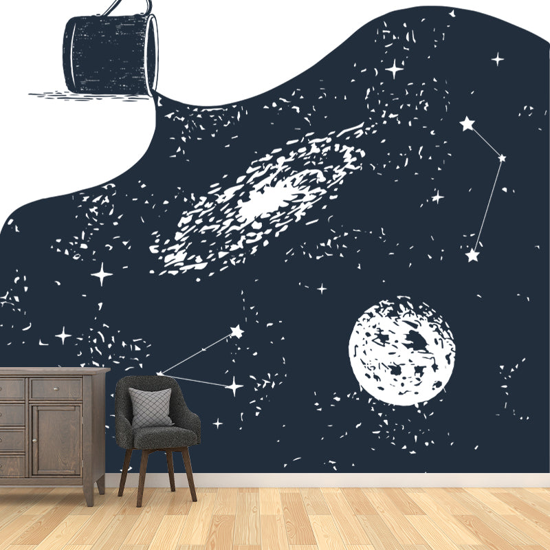 Novelty Pouring Water Wall Mural Black-White Astronomy Wall Covering for Living Room Black-White Clearhalo 'Wall Decor' 'Wall Mural' 1468582