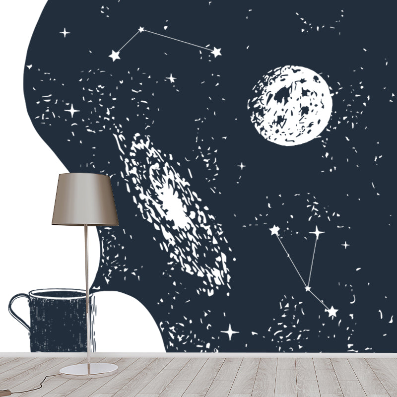 Novelty Pouring Water Wall Mural Black-White Astronomy Wall Covering for Living Room Clearhalo 'Wall Decor' 'Wall Mural' 1468583