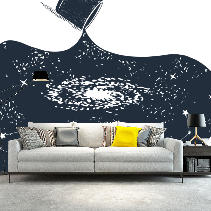 Novelty Pouring Water Wall Mural Black-White Astronomy Wall Covering for Living Room Clearhalo 'Wall Decor' 'Wall Mural' 1468584