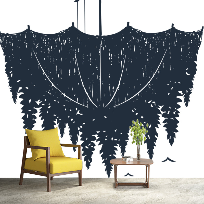 Novelty Forest on Umbrella Mural Wallpaper for Bedroom Custom Wall Decor in Black-White Clearhalo 'Wall Decor' 'Wall Mural' 1468593