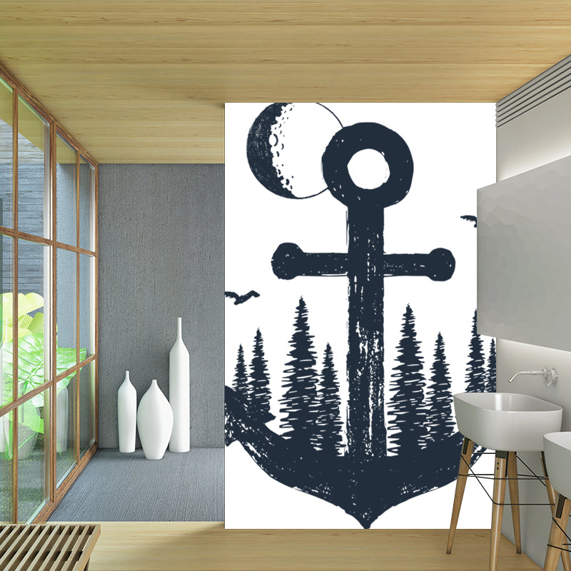Modern Anchor Wall Mural Decal Non-Woven Waterproof Black-White Wall Decor for Bedroom Clearhalo 'Wall Decor' 'Wall Mural' 1468603