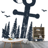 Modern Anchor Wall Mural Decal Non-Woven Waterproof Black-White Wall Decor for Bedroom Clearhalo 'Wall Decor' 'Wall Mural' 1468604