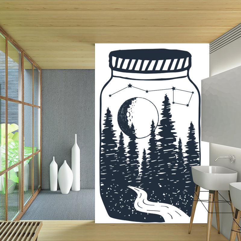 Forest in the Bottle Mural Black-White Modern Art Wall Covering for Living Room, Custom Size Black-White Clearhalo 'Wall Decor' 'Wall Mural' 1468607