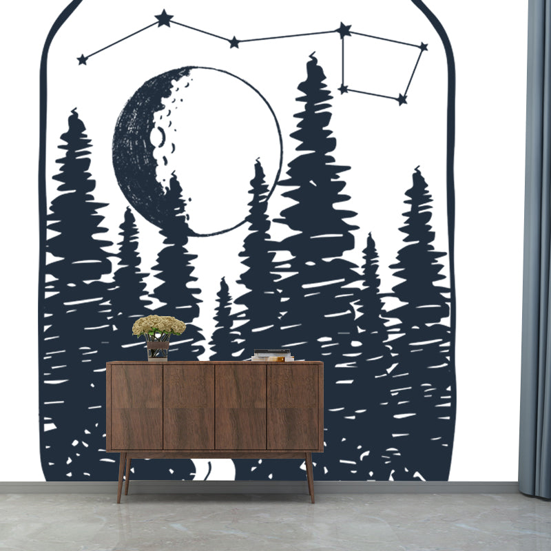 Forest in the Bottle Mural Black-White Modern Art Wall Covering for Living Room, Custom Size Clearhalo 'Wall Decor' 'Wall Mural' 1468608