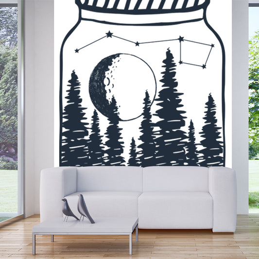 Forest in the Bottle Mural Black-White Modern Art Wall Covering for Living Room, Custom Size Clearhalo 'Wall Decor' 'Wall Mural' 1468609