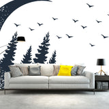 Creative Crescent and Forest Mural for Girls Bedroom, Black-White, Made to Measure Clearhalo 'Wall Decor' 'Wall Mural' 1468614