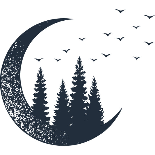 Creative Crescent and Forest Mural for Girls Bedroom, Black-White, Made to Measure Clearhalo 'Wall Decor' 'Wall Mural' 1468615