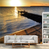 Huge Modern Mural Wallpaper Yellow-Blue Bridge to Sea at Dusk Wall Art, Custom Made Clearhalo 'Wall Decor' 'Wall Mural' 1468668