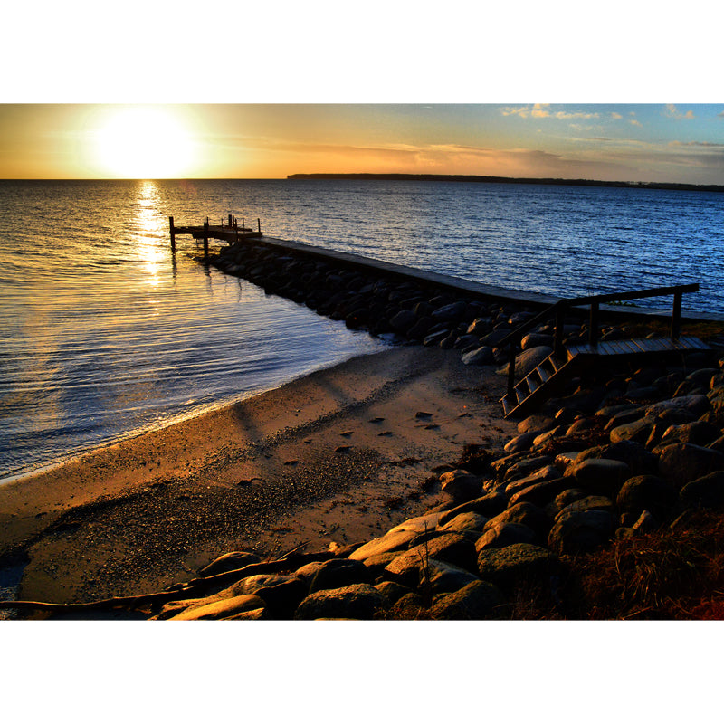 Huge Modern Mural Wallpaper Yellow-Blue Bridge to Sea at Dusk Wall Art, Custom Made Clearhalo 'Wall Decor' 'Wall Mural' 1468670