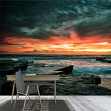 Nightfall Rocky Seashore Mural Modernist Non-Woven Wall Art in Yellow-Blue for Living Room Clearhalo 'Wall Decor' 'Wall Mural' 1468683