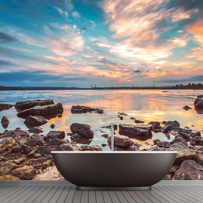 Tropix Sea Exposed Rocks Mural Decal Blue Waterproofing Wall Decor for Living Room Blue Clearhalo 'Wall Decor' 'Wall Mural' 1468742