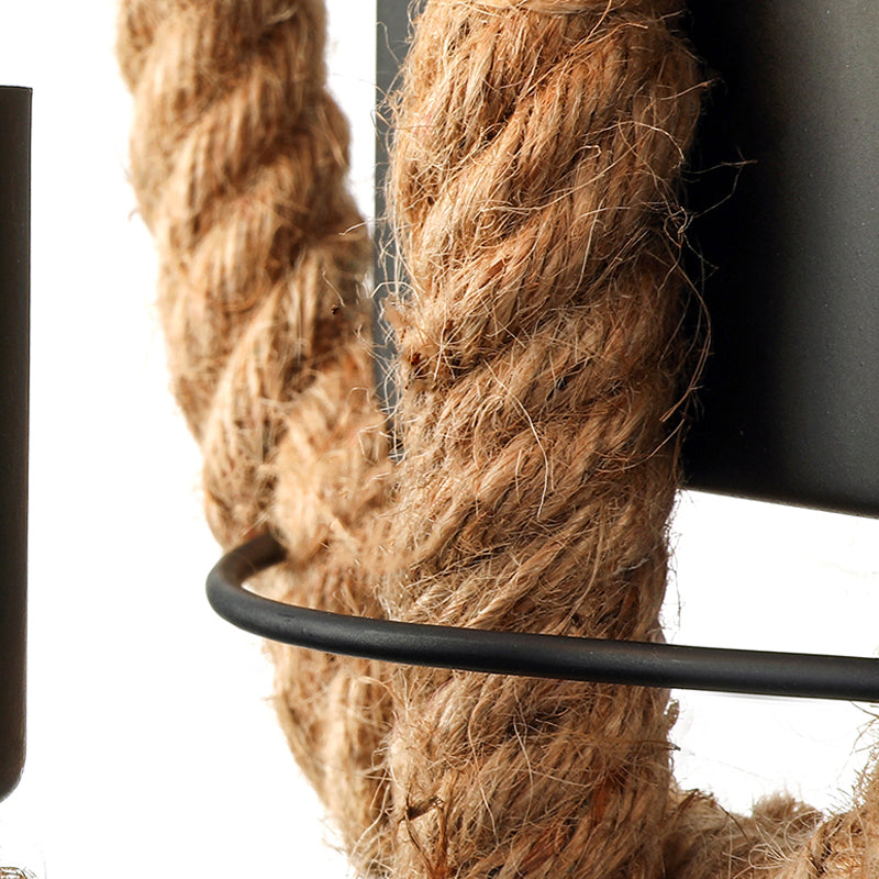 Roped Round/Oval Wall Light with Bare Bulb Nautical Style 1 Light Restaurant Wall Sconce Lighting in Black Clearhalo 'Art deco wall lights' 'Cast Iron' 'Glass' 'Industrial wall lights' 'Industrial' 'Middle century wall lights' 'Modern' 'Rustic wall lights' 'Tiffany' 'Traditional wall lights' 'Wall Lamps & Sconces' 'Wall Lights' Lighting' 146877