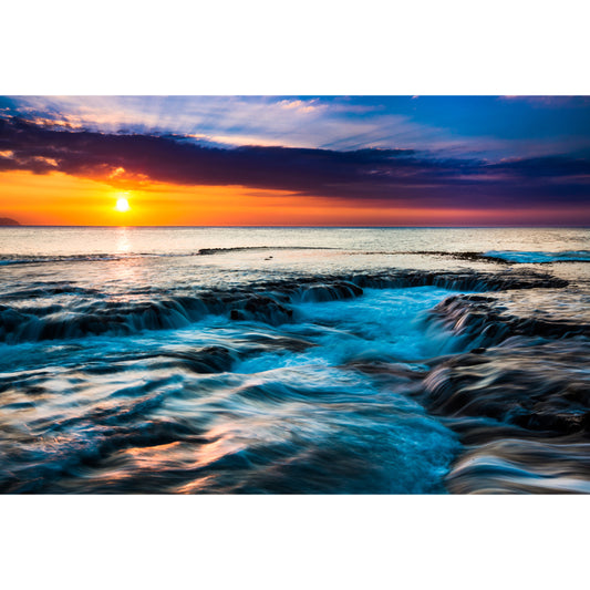 Enchanting Coastal Sunset Scenery Mural for Living Room, Yellow-Blue, Custom Size Available Clearhalo 'Wall Decor' 'Wall Mural' 1468770