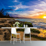 Full Size Twilight Coast Mural Wallpaper Yellow-Blue Non-Woven Wall Art, Waterproof, Custom Made Clearhalo 'Wall Decor' 'Wall Mural' 1468773