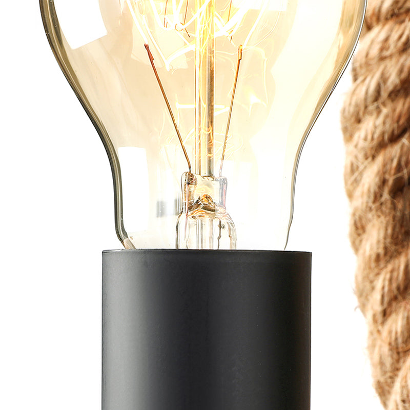 Roped Round/Oval Wall Light with Bare Bulb Nautical Style 1 Light Restaurant Wall Sconce Lighting in Black Clearhalo 'Art deco wall lights' 'Cast Iron' 'Glass' 'Industrial wall lights' 'Industrial' 'Middle century wall lights' 'Modern' 'Rustic wall lights' 'Tiffany' 'Traditional wall lights' 'Wall Lamps & Sconces' 'Wall Lights' Lighting' 146878