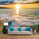 Photo Print Sea Sundown Mural Wallpaper for Hallway, Yellow-Blue, Personalized Size Clearhalo 'Wall Decor' 'Wall Mural' 1468794