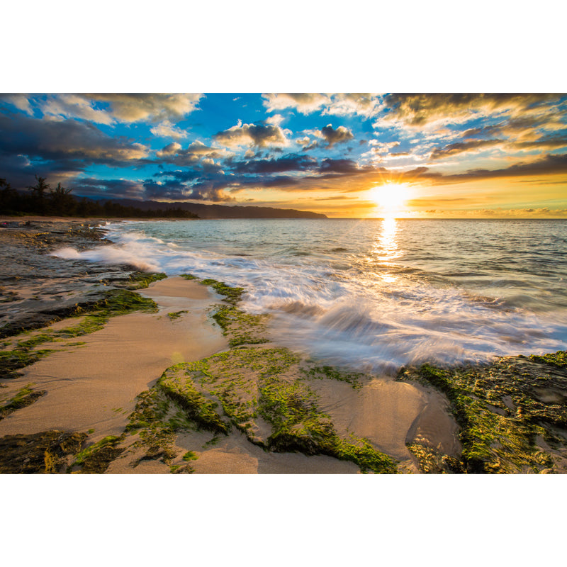 Photo Print Sea Sundown Mural Wallpaper for Hallway, Yellow-Blue, Personalized Size Clearhalo 'Wall Decor' 'Wall Mural' 1468795