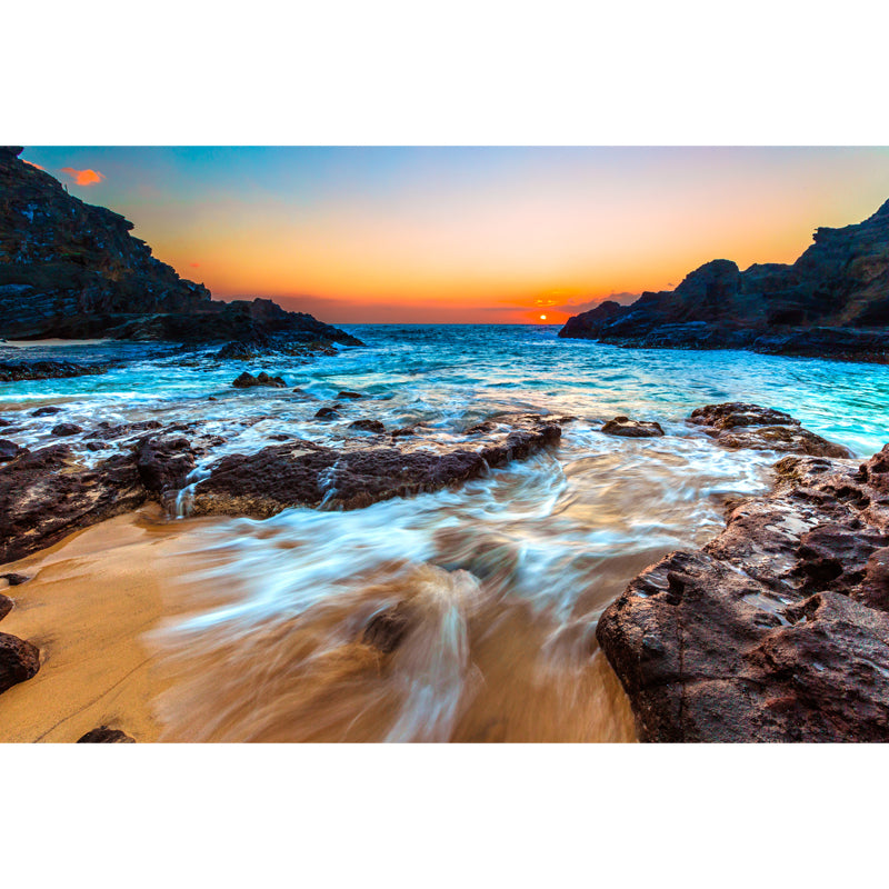Rock and Sunset Seascapes Mural Yellow-Blue Modern Style Wall Decor for Living Room Clearhalo 'Wall Decor' 'Wall Mural' 1468800