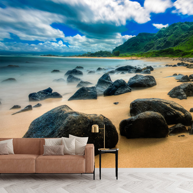Photography Seashore Rocks Mural Decal Whole Wall Covering for Bedroom, Made to Measure Clearhalo 'Wall Decor' 'Wall Mural' 1468803