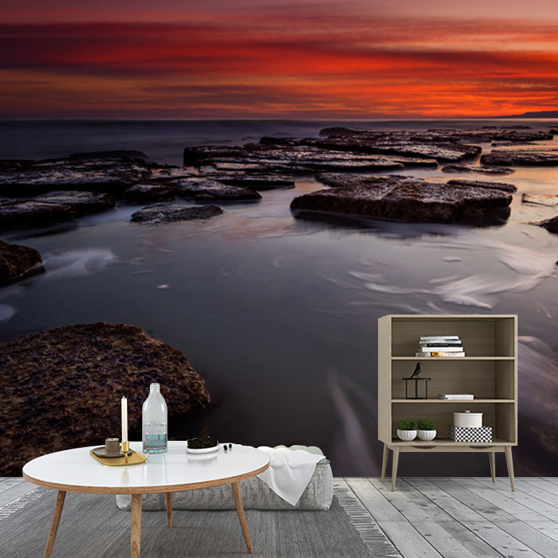 Tropical Sea Ebb Mural Decal Grey-Orange Stain Resistant Wall Art for Living Room Clearhalo 'Wall Decor' 'Wall Mural' 1468838