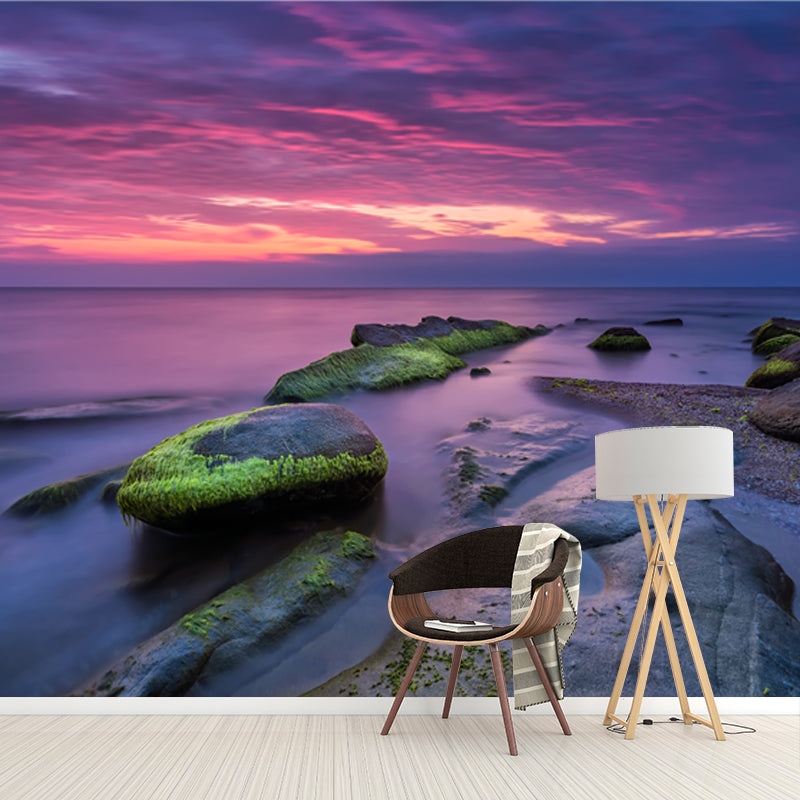 Photography Coast at Sunset Mural Wallpaper for Home, Purple-Green, Made to Measure Purple-Green Clearhalo 'Wall Decor' 'Wall Mural' 1468842