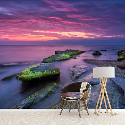 Photography Coast at Sunset Mural Wallpaper for Home, Purple-Green, Made to Measure Purple-Green Clearhalo 'Wall Decor' 'Wall Mural' 1468842
