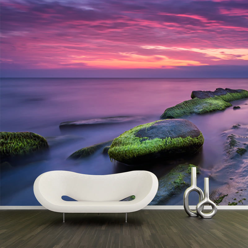 Photography Coast at Sunset Mural Wallpaper for Home, Purple-Green, Made to Measure Clearhalo 'Wall Decor' 'Wall Mural' 1468843