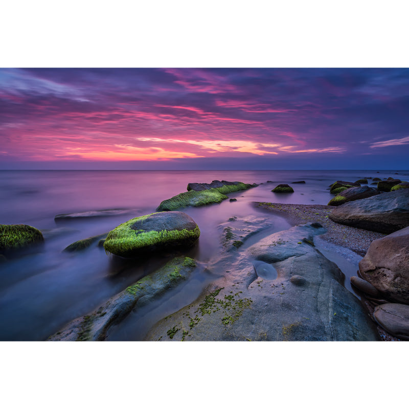 Photography Coast at Sunset Mural Wallpaper for Home, Purple-Green, Made to Measure Clearhalo 'Wall Decor' 'Wall Mural' 1468845