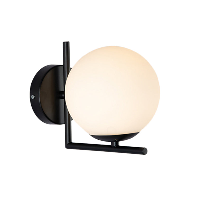 1 Bulb Globe Wall Mounted Light Fixture Modern Black Opal Glass Lighting with Frame Decoration Clearhalo 'Cast Iron' 'Glass' 'Industrial' 'Modern wall lights' 'Modern' 'Tiffany' 'Traditional wall lights' 'Wall Lamps & Sconces' 'Wall Lights' Lighting' 146886