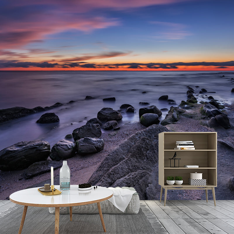 Low Tide after Sunset Mural Wallpaper Blue Modern Style Wall Art for Home Gallery Blue Clearhalo 'Wall Decor' 'Wall Mural' 1468872