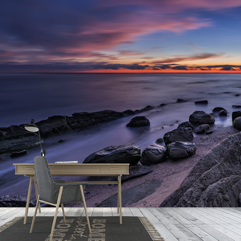 Low Tide after Sunset Mural Wallpaper Blue Modern Style Wall Art for Home Gallery Clearhalo 'Wall Decor' 'Wall Mural' 1468873