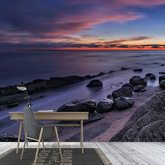 Low Tide after Sunset Mural Wallpaper Blue Modern Style Wall Art for Home Gallery Clearhalo 'Wall Decor' 'Wall Mural' 1468873