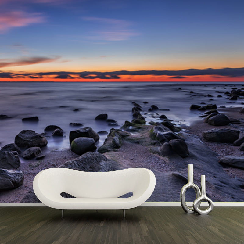 Low Tide after Sunset Mural Wallpaper Blue Modern Style Wall Art for Home Gallery Clearhalo 'Wall Decor' 'Wall Mural' 1468874