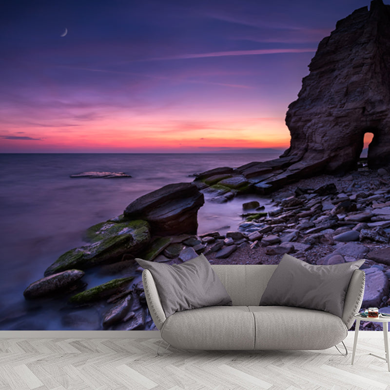 Purple Nightfall Rock Bay Mural Moisture Resistant Wall Covering for Accent Wall Purple Clearhalo 'Wall Decor' 'Wall Mural' 1468897