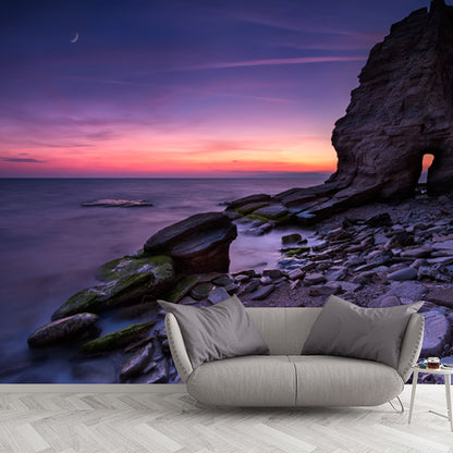 Purple Nightfall Rock Bay Mural Moisture Resistant Wall Covering for Accent Wall Purple Clearhalo 'Wall Decor' 'Wall Mural' 1468897