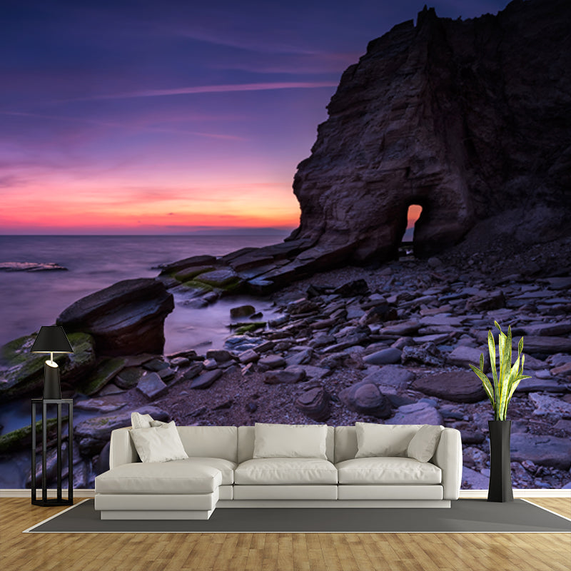 Purple Nightfall Rock Bay Mural Moisture Resistant Wall Covering for Accent Wall Clearhalo 'Wall Decor' 'Wall Mural' 1468898
