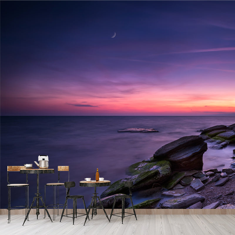 Purple Nightfall Rock Bay Mural Moisture Resistant Wall Covering for Accent Wall Clearhalo 'Wall Decor' 'Wall Mural' 1468899