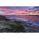 Full Size Tropical Mural Purple-Yellow Rock Coast with Sailing Ship at Dusk Wall Art, Made to Measure Clearhalo 'Wall Decor' 'Wall Mural' 1468925