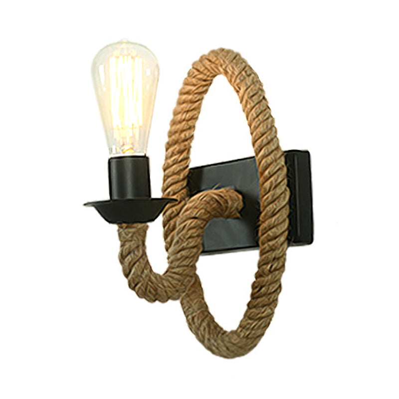 Black Finish 1 Head Wall Mount Light Industrial Roped Gooseneck Arm/Circle Wall Lighting for Balcony Clearhalo 'Art deco wall lights' 'Cast Iron' 'Glass' 'Industrial wall lights' 'Industrial' 'Middle century wall lights' 'Modern' 'Rustic wall lights' 'Tiffany' 'Traditional wall lights' 'Wall Lamps & Sconces' 'Wall Lights' Lighting' 146898