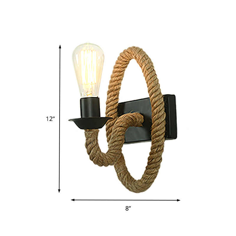 Black Finish 1 Head Wall Mount Light Industrial Roped Gooseneck Arm/Circle Wall Lighting for Balcony Clearhalo 'Art deco wall lights' 'Cast Iron' 'Glass' 'Industrial wall lights' 'Industrial' 'Middle century wall lights' 'Modern' 'Rustic wall lights' 'Tiffany' 'Traditional wall lights' 'Wall Lamps & Sconces' 'Wall Lights' Lighting' 146899