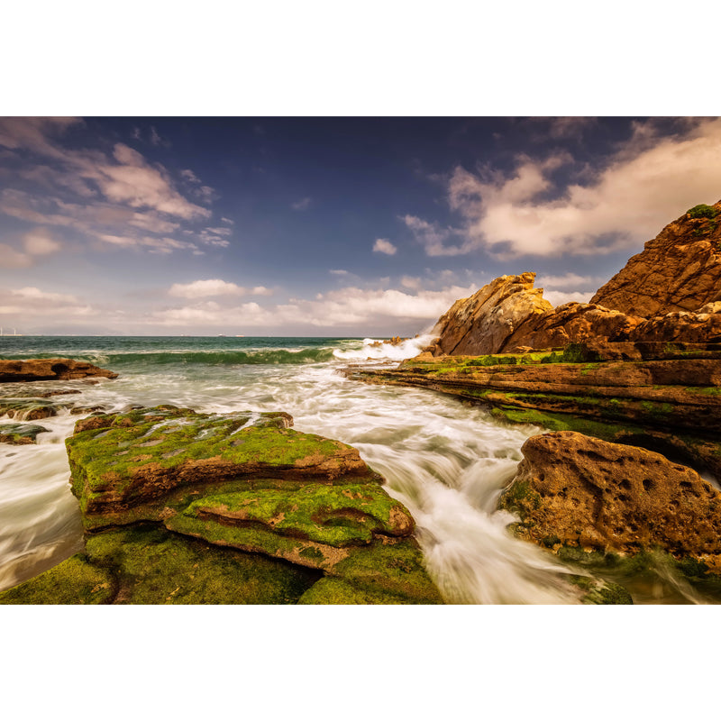 Sea Tide and Rock Mural Wallpaper Blue-Brown Tropical Wall Covering for Living Room Clearhalo 'Wall Decor' 'Wall Mural' 1469010