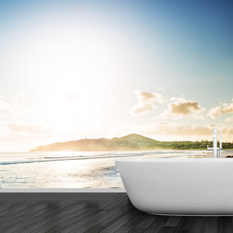 Seashore Rocks and Island Mural Tropical Non-Woven Material Wall Art in Blue for Home Clearhalo 'Wall Decor' 'Wall Mural' 1469019