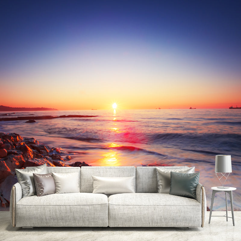 Purple Tropical Wall Paper Mural Full-Size Sundown Rocky Coast Wall Decor for Bedroom Purple Clearhalo 'Wall Decor' 'Wall Mural' 1469027