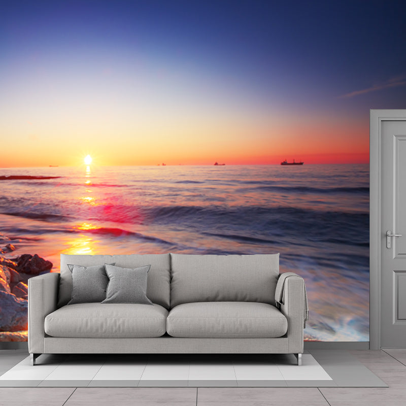 Purple Tropical Wall Paper Mural Full-Size Sundown Rocky Coast Wall Decor for Bedroom Clearhalo 'Wall Decor' 'Wall Mural' 1469029