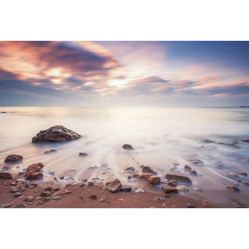 Evening Tide with Rock Mural Tropix Smooth Wall Decor in White for Living Room, Optional Size Clearhalo 'Wall Decor' 'Wall Mural' 1469040